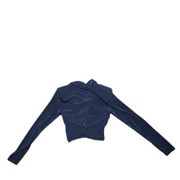 BARDOT Navy Blue Velvet Wrap Front Ruched Cropped Long Sleeve Top XS - Picture 6 of 6